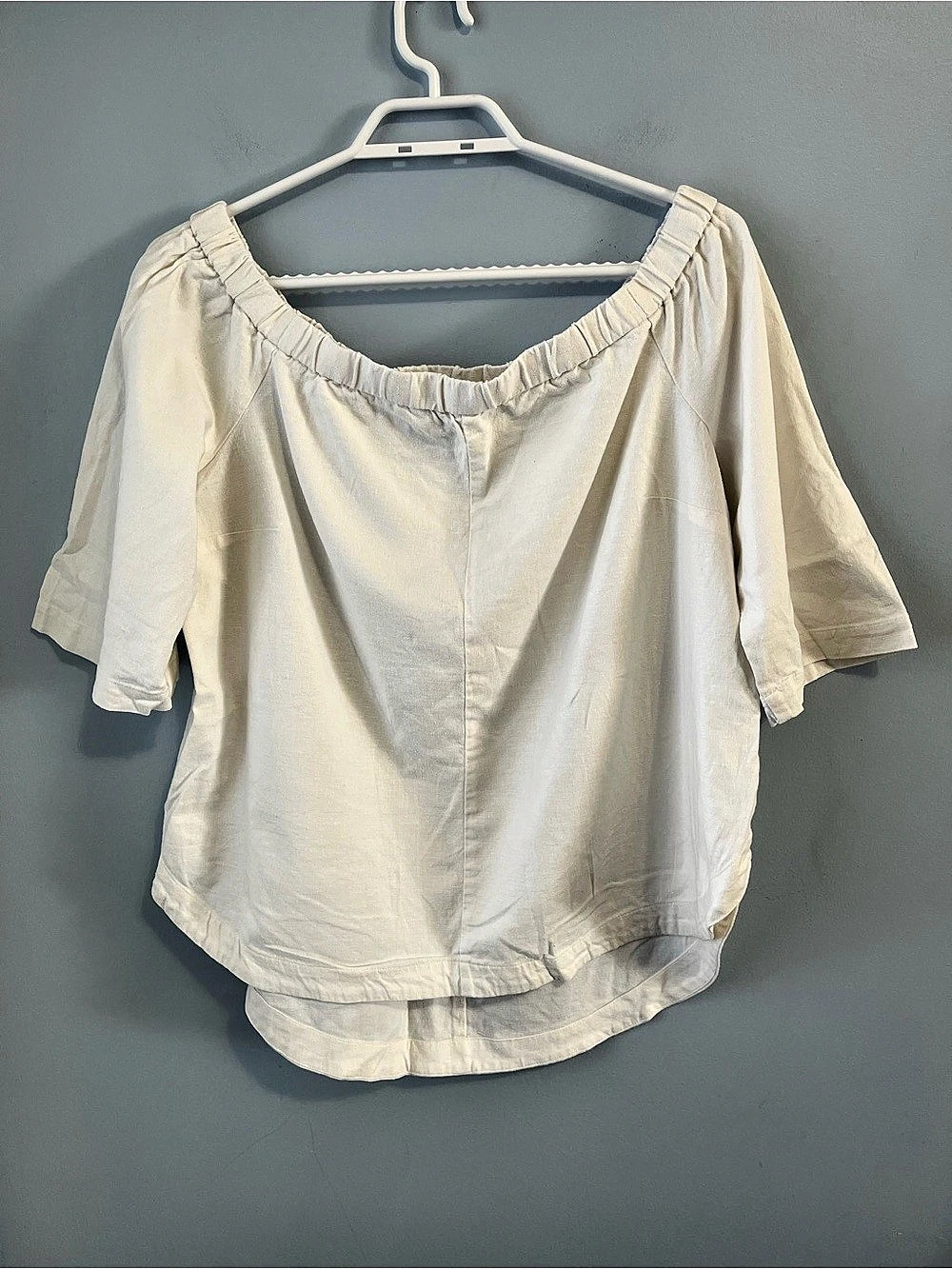 H By Halston White Linen Blend Short Sleeve Relaxed Fit Blouse Size L